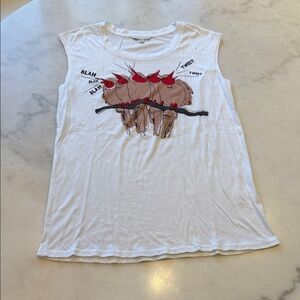 NWOT Rebecca Minkoff White Tee with Red and Brown Bird Graphic